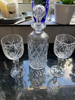 Buy Cut Glass Wine Decanter With 2 Glasses • 30£