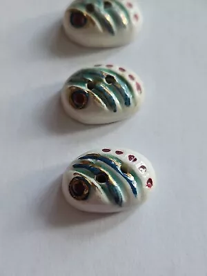 Buy 'Ruskin Style' Pottery - Set Of Three Buttons - Peacock Feather - Arts & Crafts • 19£