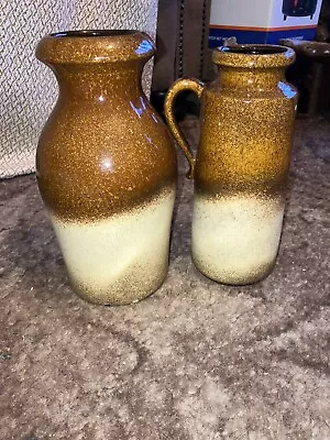 Buy Pair Of Vintage Scheurich Pottery, 208-21, 401-20, West Germany Bay Lava Vases • 30.99£