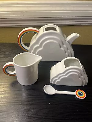 Buy 1978 Vandor San Francisc Porcelain Clouds Rainbow Teapot W/O Lid Creamer & Sugar • 213.46£