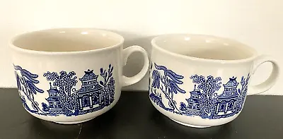 Buy 2 Vintage Churchill Made In England Blue Willow Large Breakfast Soup Mugs 12oz • 26.55£