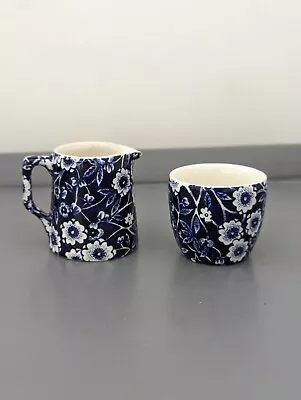 Buy Staffordshire Calico Burleigh Blue White Egg Cup And Miniature Jug Exc Cond • 30£