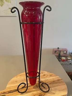 Buy  Ruby Glass, 11 X 5  X 5  Red Bubble Glass With Stand, Beautiful Vase • 33.22£