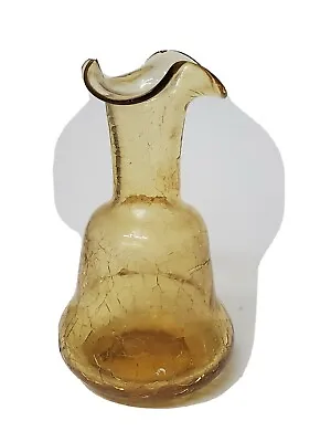 Buy Vintage Crackle Glass Amber Vase Hand Blown Antique Collectible Glassware • 23.71£