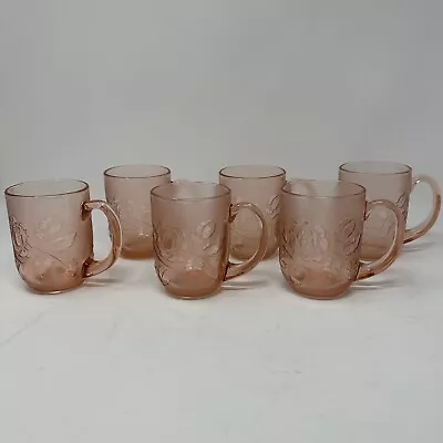 Buy Vintage Arcoroc France Frosted Pink Glass Rose Coffee Cups Mugs Set Of 6 - 8oz • 28.39£