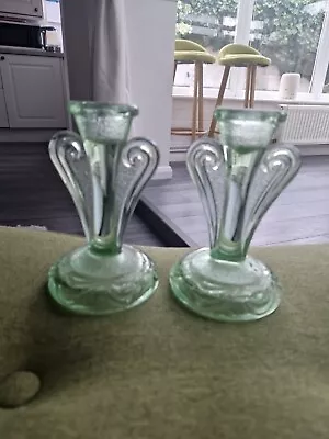 Buy 1950/60s Glass Candle Sticks Immaculate Green Coloured. • 5£