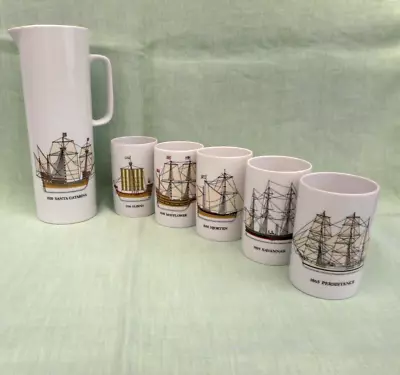 Buy Vintage Thomas Porcelain Water Jug & Beakers - Historic Sailing Ships - 1960's • 24.99£