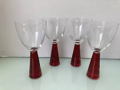 Buy 4 X Vintage 1970s Artland Prescott Chunky Ruby Red Stem  Large Wine Glasses • 25£