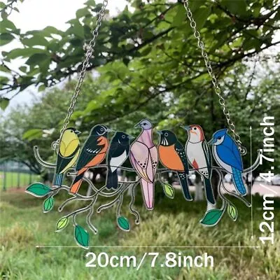 Buy Birds-On-A-Wire Glass Stained Window Panel Hanging Gifts Ornament Suncatcher • 9.60£