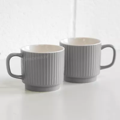 Buy Set Of 4 Grey Embossed Fine China Tea Coffee Cup Mugs 13oz Large 370ml Stackable • 23£