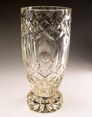 Buy European Vintage Wheel Cut Crystal Glass Vase, Star Cut Base, Yellow Tint • 46.60£