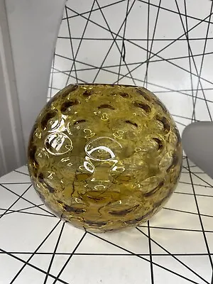 Buy Vintage Large Bohemian Czech Borske Sklo? Amber Art Glass Ball Vase Flaw • 39.99£