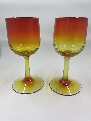 Buy Okinawa Ryukyu Crackle Glass Set Of 2 Wine Tangerine Amberina Vintage • 55.63£