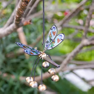 Buy Glass Wing Fancy Dragonfly Bobbin' Bells Wind Chimes Hanging Ornament Home • 7.50£