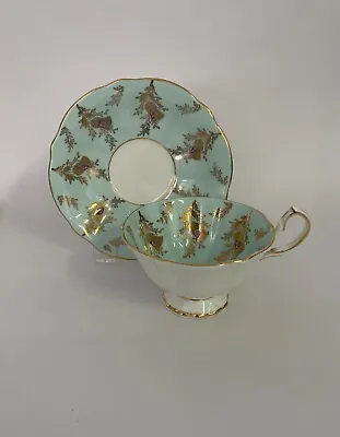 Buy Queen Anne Fine Bone China Gold Thistle Floral Footed Tea Cup And Saucer 5704 • 20.81£