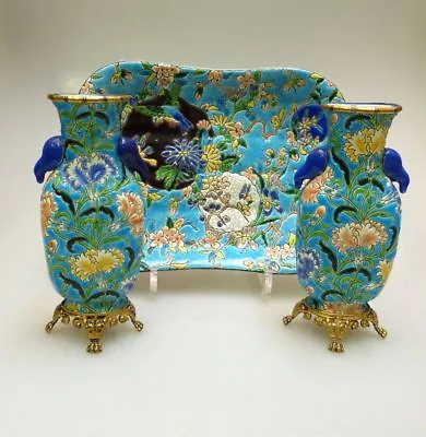 Buy Emaux De Gien Ceramic Elephant Handle Two Vase Tablet France Circa 1890 • 582.79£