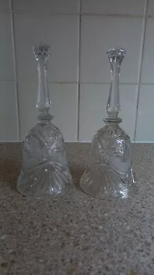 Buy Pair Of Vintage  Cut Glass Decorative Hand Bells - 20cm Tall • 9.99£