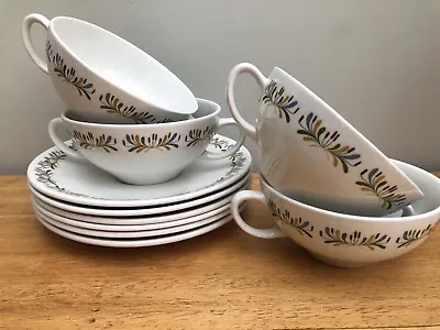 Buy Vintage 1960’s Honeysuckle Ridgeway Soup Bowls & Saucers, Made In Staffordshire • 14£