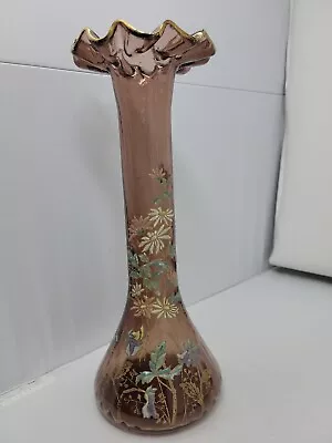 Buy 19th Century Moser Purple Glass Vase With Enameled Flowers 12 Inches • 156.83£
