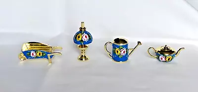 Buy Canal Ware Miniatures. Set Of 4. Brass  Coated. Hand Painted. Royal Blue. • 9.80£