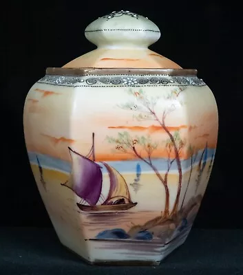 Buy Nippon Covered Jar Sailboat And Beach Scene Maple Leaf Backstamp Antique • 42.89£