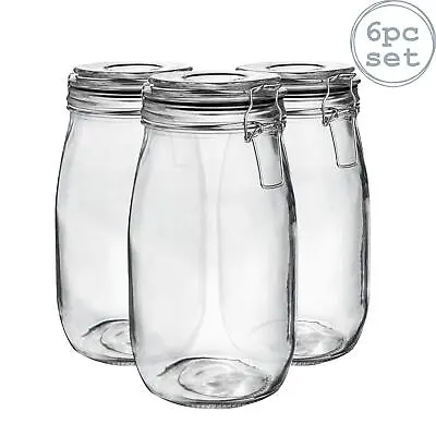 Buy 6x Glass Storage Jars Vintage Food Preserving Container 1.5 Litre Black Seal • 22£