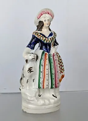 Buy Antique 19c Victorian Staffordshire Art Pottery China Figure C1860 Dog & Girl • 44.95£