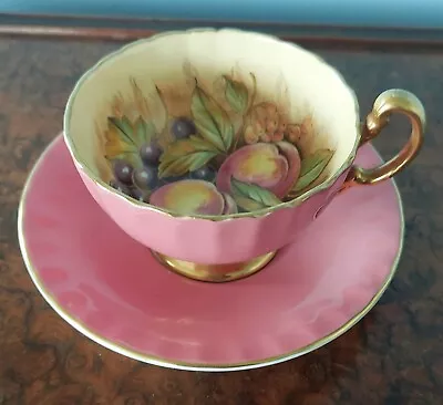 Buy AYNSLEY, English Bone China. 'Orchard  Gold' Salmon, Cup And Saucer. • 14.50£