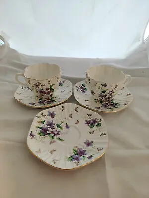 Buy Very Pretty Vintage Foley Bone China Violet Cups & Saucers • 17.99£