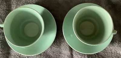 Buy 2 X Green Woods Ware Beryl Cups & Saucers - Very Good Condition • 9.50£