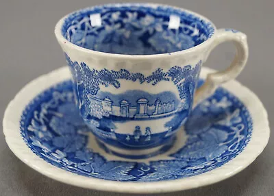 Buy Pair Of Antique Mason's Blue Vista Demitasse Cups & Saucers Circa 1891 - 1932 • 48.19£