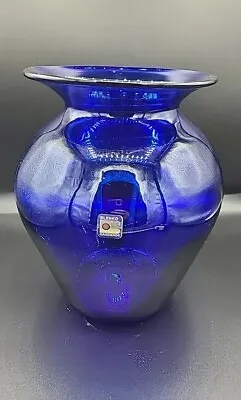 Buy Vintage Large Blenko Cobalt Blue Flared Top Bulbous Vase 9 3/4  Tall • 123.28£