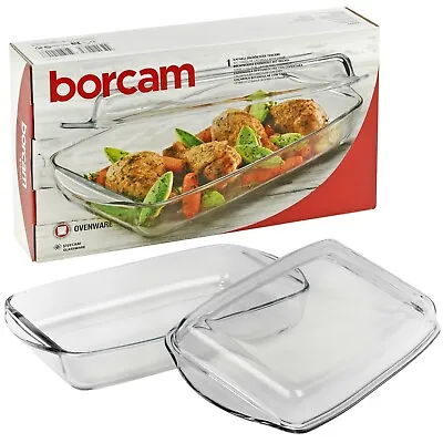 Buy 1.95L Borcam Pyrex Glass Rectangle Casserole Baking Dish Oven Bakeware With Lid • 10.99£