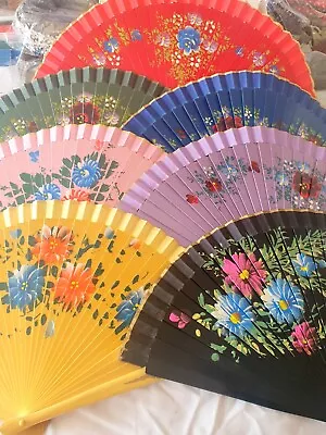 Buy Joblot 12 Pcs Mixed Colour Wooden Spanish Folding Hand Fans Painted Both Sides B • 20£