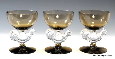 Buy MORGANTOWN CHANTICLEER ROOSTERS - 1930's - THREE SMOKE CHAMPAGNE SHERBETS - MINT • 46.47£