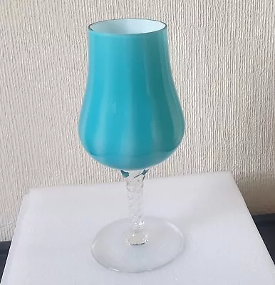 Buy Rare Empoli Turquoise Cased Balloon Twist Stem Hand Blown Footed Glass Vase 1960 • 45£