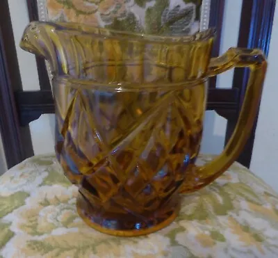 Buy Beautiful Vintage Amber Pressed Glass Large Heavy Jug • 10£