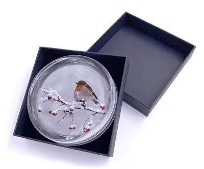 Buy Robin On Snow Berries Branch Glass Paperweight In Gift Box, AB-R23PW • 19.99£
