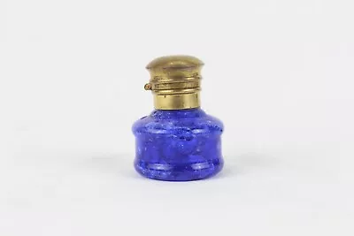 Buy Antique Glass Ink Pot: Small Crackle Blue Glass, Damaged Style, Brass Cap Inkwel • 39.79£