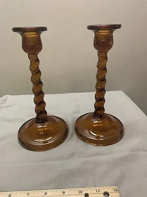 Buy Pair Of Vintage Amber Colored Glass Candle Holders • 25.62£