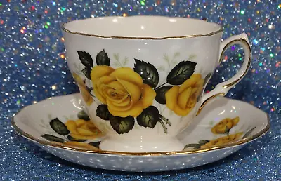 Buy Vintage Royal Vale England Bone China Cup & Saucer Set Yellow Roses • 19.25£