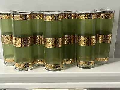 Buy Vintage (7) Culver Starlyte Green 22k Gold Highball Drinking Glasses 7  Tall • 172.89£