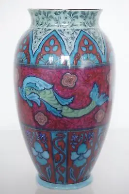 Buy Superb Burgess & Leigh Burleigh Ware Vase - Stylised Fish Design - C.1926-1928 • 245£