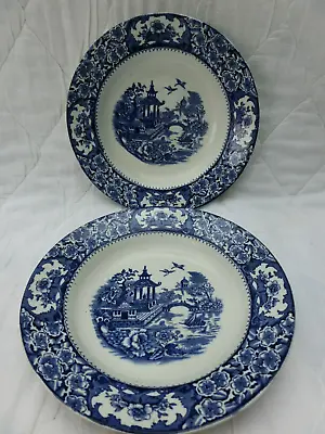 Buy 2 Vintage Olde Alton Ware 'Blue White Willow Pattern 9  Shallow Dinner Plates • 10£