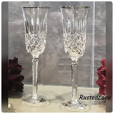 Buy Waterford Crystal Kelsey Champagne Flutes Vintage Toasting Wedding Glasses Pair • 210.40£
