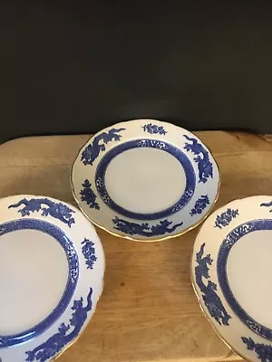 Buy Cauldron Dragon Plate / Tea Plates X3  C.1925  Blue & White Two Handed Plate • 4£