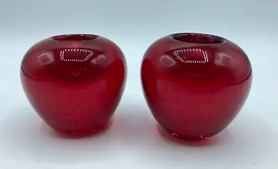 Buy Holmegaard Christmas Red Hand Blown Art Glass Bullicante Candle Holder Pair • 30.74£