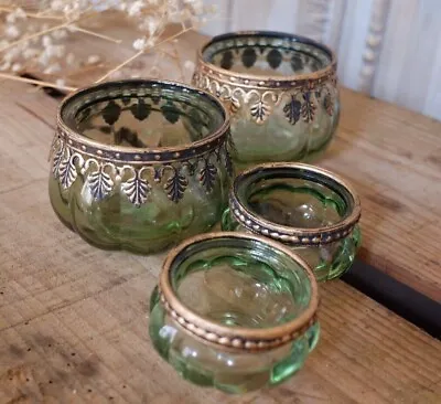 Buy New French Shabby Chic GREEN Glass PUMPKIN Tea Light Candle Holder Votive • 3.50£