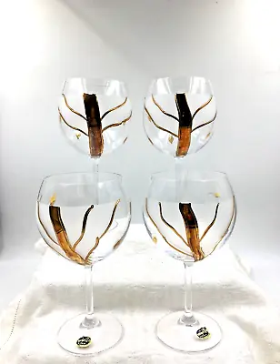 Buy 4 Bohemian Crystal Frosted & Hand Painted Gold Design Wine Glasses ~ 2 Sizes • 37.92£