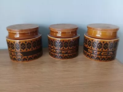 Buy 3x Vintage Hornsea Heirloom Pottery Coffee Sugar Tea Canisters / Jars, Brown • 34.99£